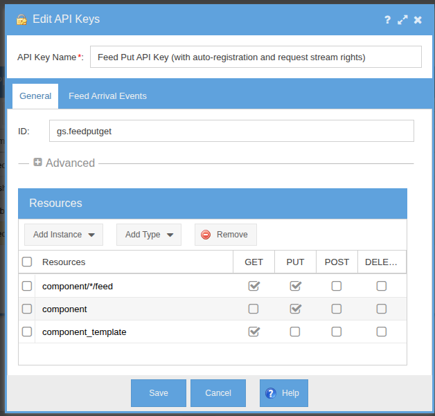 API key editor showing granular per-resource and per-operation scoping